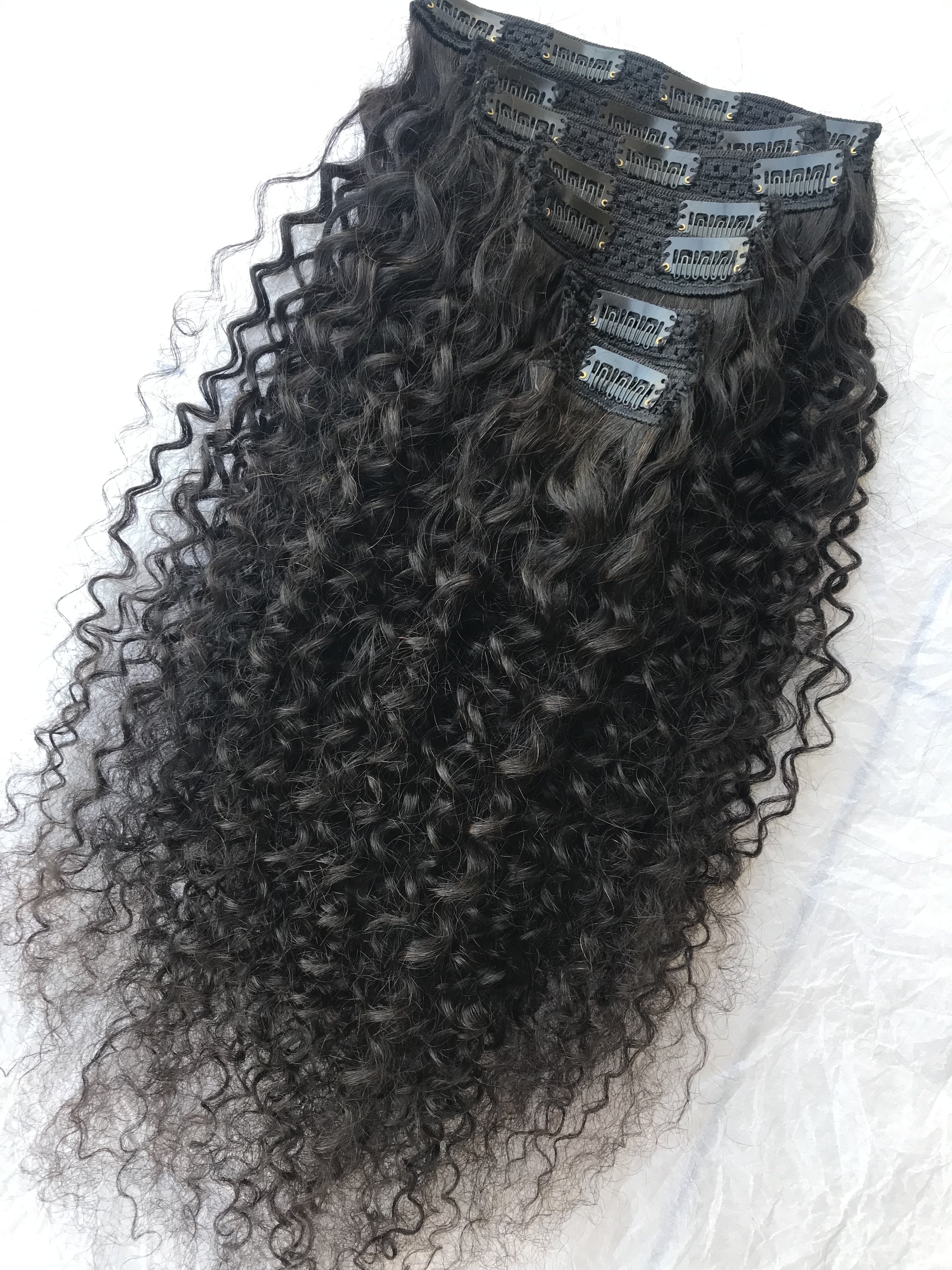 Export Top Quality Raw Cambodian Mink Indian Temple Virgin 20'' Kinky Curly Clip Ins Extension's Single Donor Hair Indian Vendor