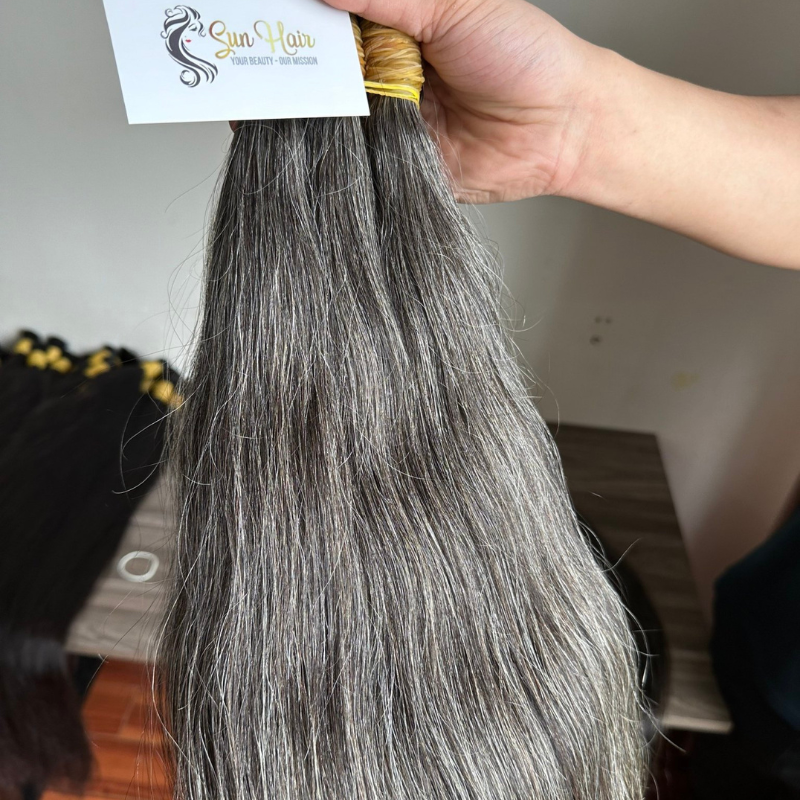 Sun Hair Company Raw Unprocessed Cuticle Aligned Single Donor Salt Pepper Grey Hair Bundle 100% Vietnamese Human Hair Extensions