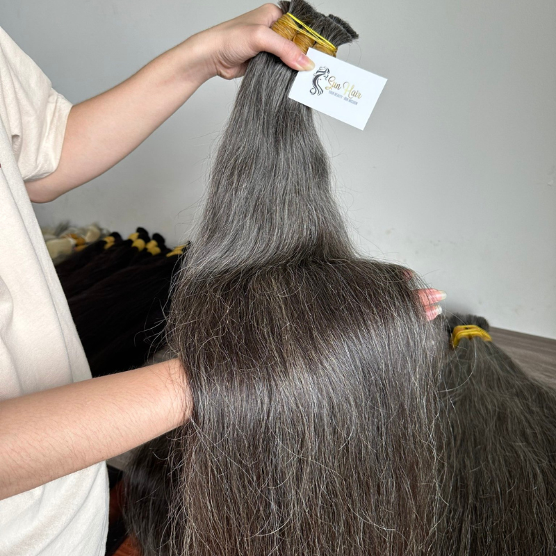 Sun Hair Company Raw Unprocessed Cuticle Aligned Single Donor Salt Pepper Grey Hair Bundle 100% Vietnamese Human Hair Extensions