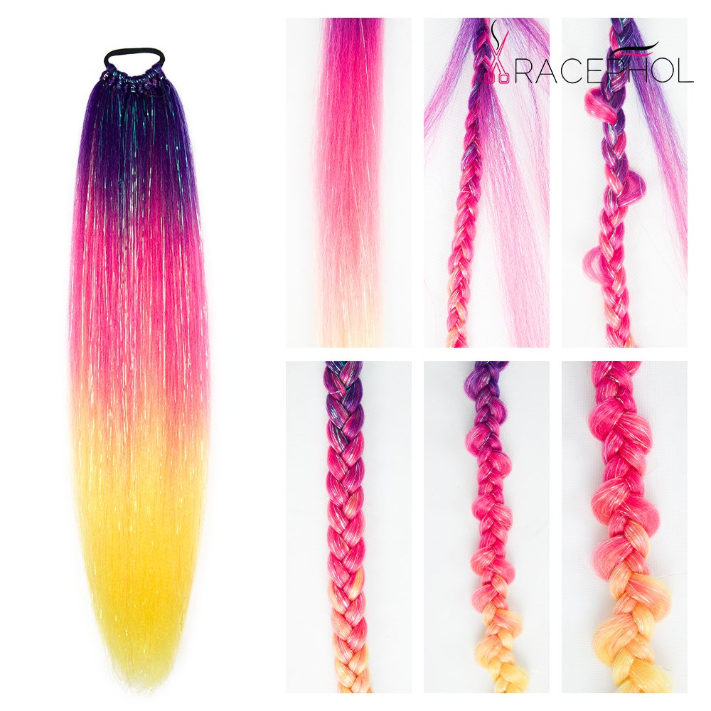 Cheap 110g Shiny Bling Bling Hair Tinsel Glitter Ombre Braiding Hair Extension Kids Ponytail Braids for Women