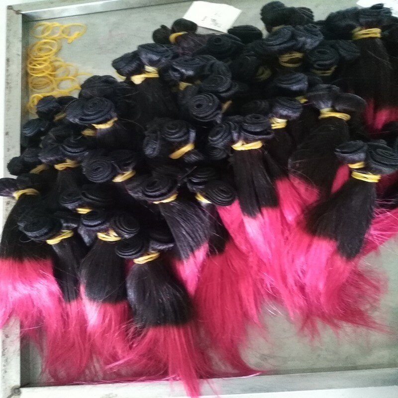 Factory Wholesale Dyed Ombre Color Human Hair Bundles, Brazilian Colored Human Hair Extensions