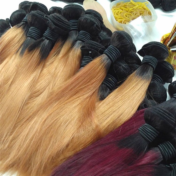 Factory Wholesale Dyed Ombre Color Human Hair Bundles, Brazilian Colored Human Hair Extensions