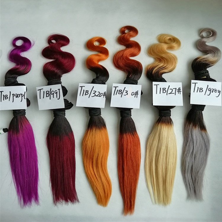 Factory Wholesale Dyed Ombre Color Human Hair Bundles, Brazilian Colored Human Hair Extensions