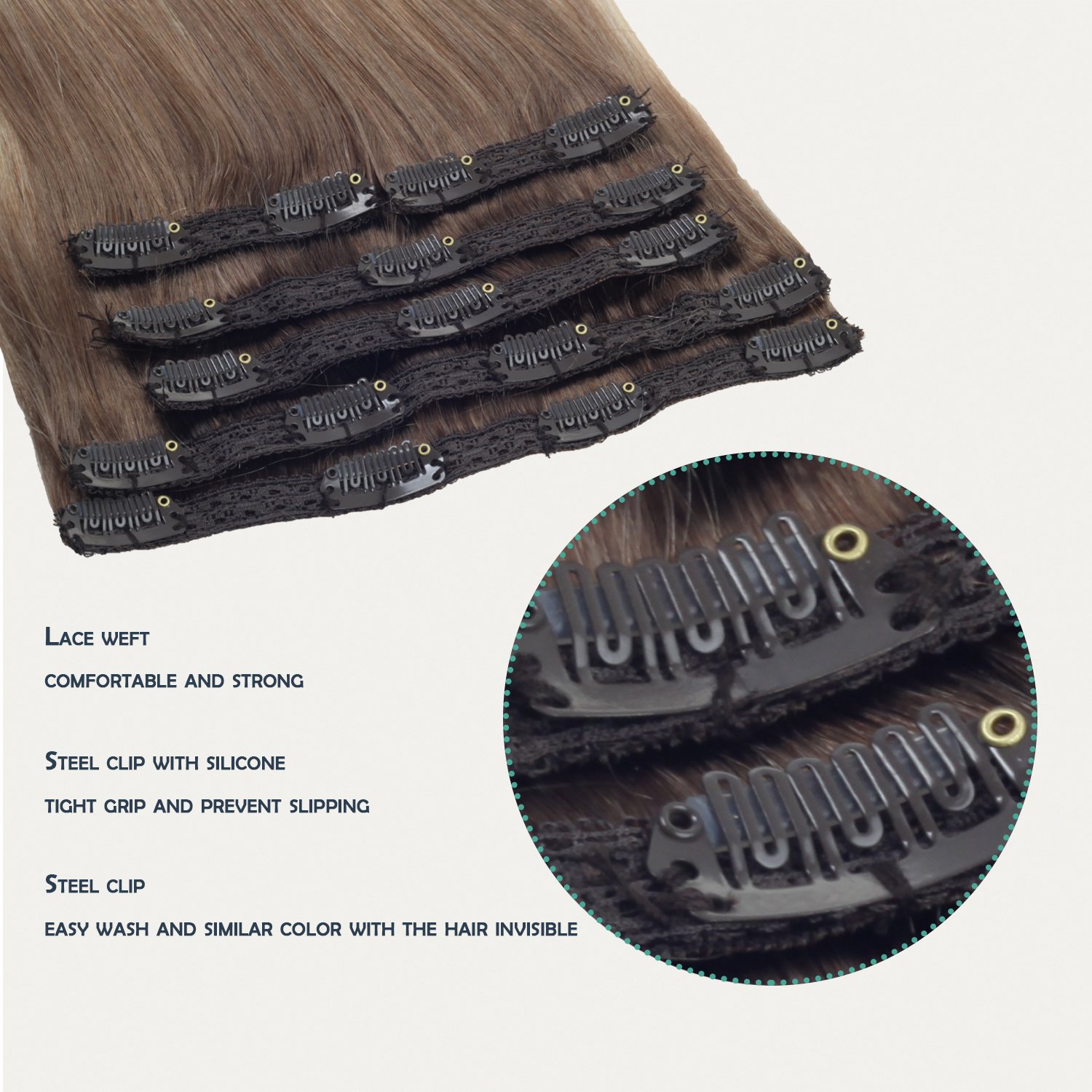 Thick end high density Double Drawn human hair extensions clip ins 100% Invisible Remy Clip In Hair Extension