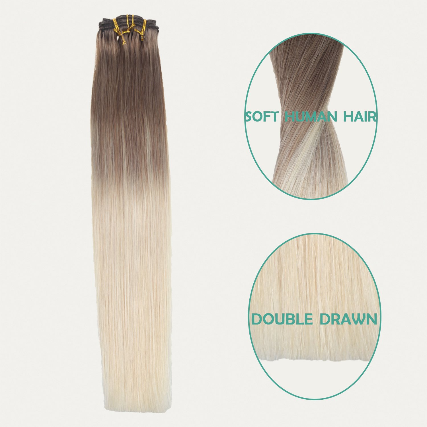 Thick end high density Double Drawn human hair extensions clip ins 100% Invisible Remy Clip In Hair Extension