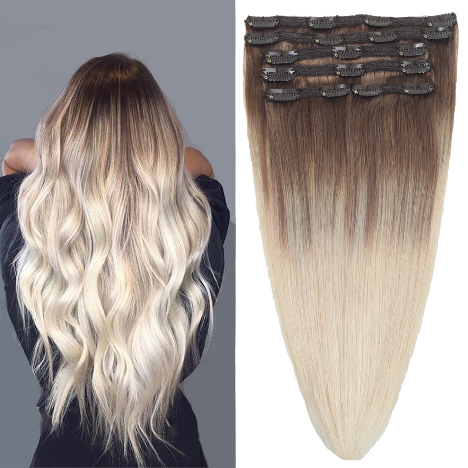 Thick end high density Double Drawn human hair extensions clip ins 100% Invisible Remy Clip In Hair Extension