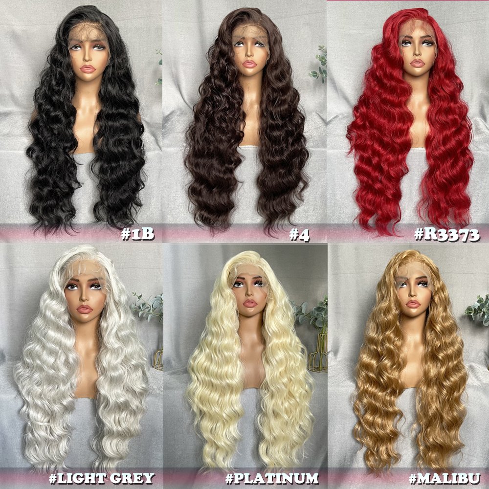 starhair 32Inch Long 13x6 Lace Body Wave Pre Plucked with Baby Hair Glueless Swiss Lace Heat Resistant Synthetic Lace Front Wigs