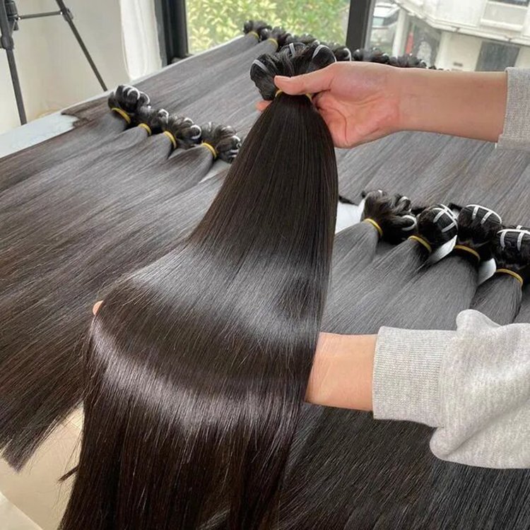 Unprocessed Vietnamese Virgin Cuticle Intact Hair Bundle Vendors Bulk Double Drawn Weft Raw Indian Temple Human Hair Extensions