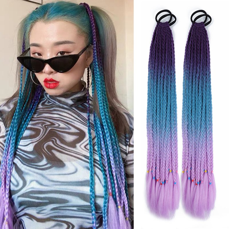Long Box Braid with Elastic Band Ponytail Synthetic Hair Extension Braided Ponytail for Kids