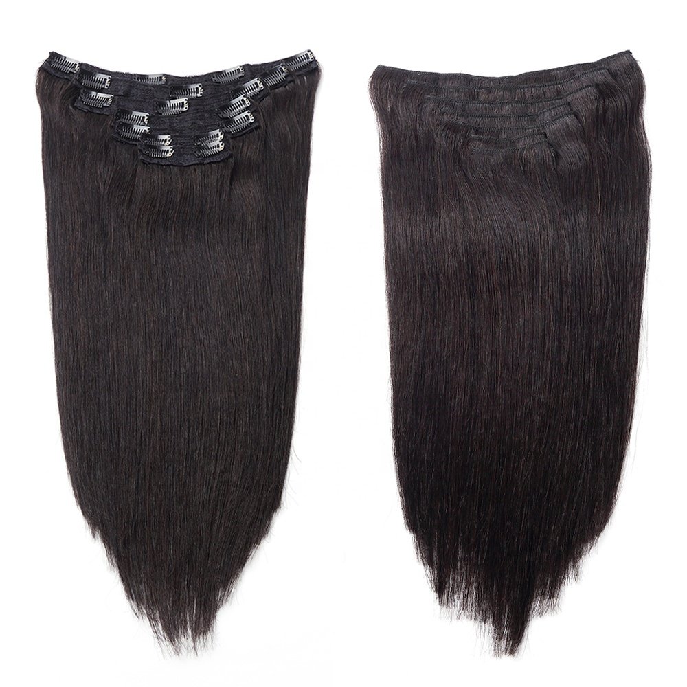 100% Russian human hair thick end seamless clip in human hair extensions