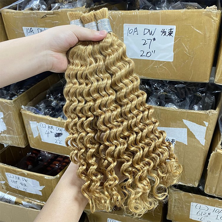 RXHAIR No Weft Color #27 Deep Wave Unprocessed Afro Brazilian Braiding Hair Extension Bulk Human Hair