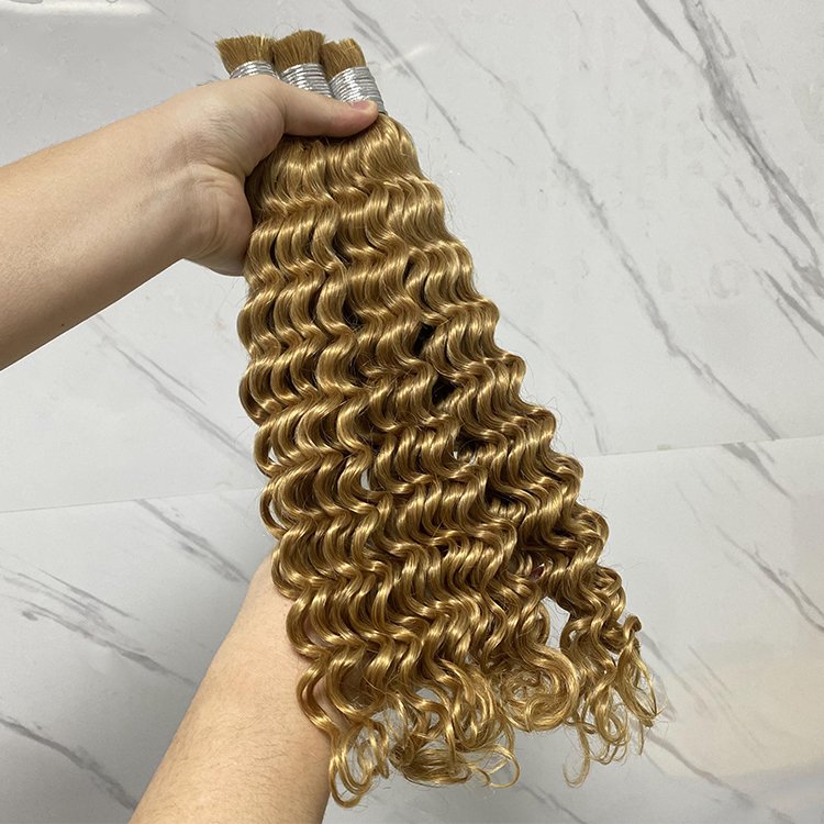 RXHAIR No Weft Color #27 Deep Wave Unprocessed Afro Brazilian Braiding Hair Extension Bulk Human Hair