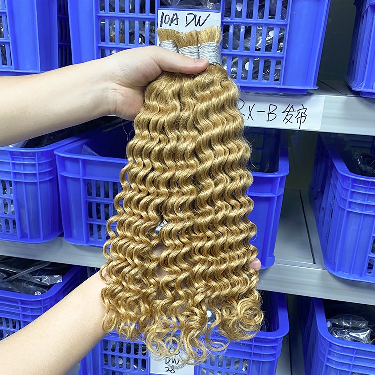 RXHAIR No Weft Color #27 Deep Wave Unprocessed Afro Brazilian Braiding Hair Extension Bulk Human Hair