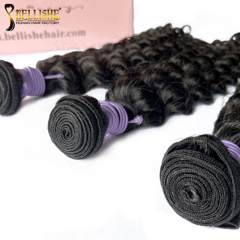 Bellishe Brazilian Human Hair Extensions Wholesale Mink Indian Curly Deep Wave Bundles Bulk Vendors Human Hair Bundle