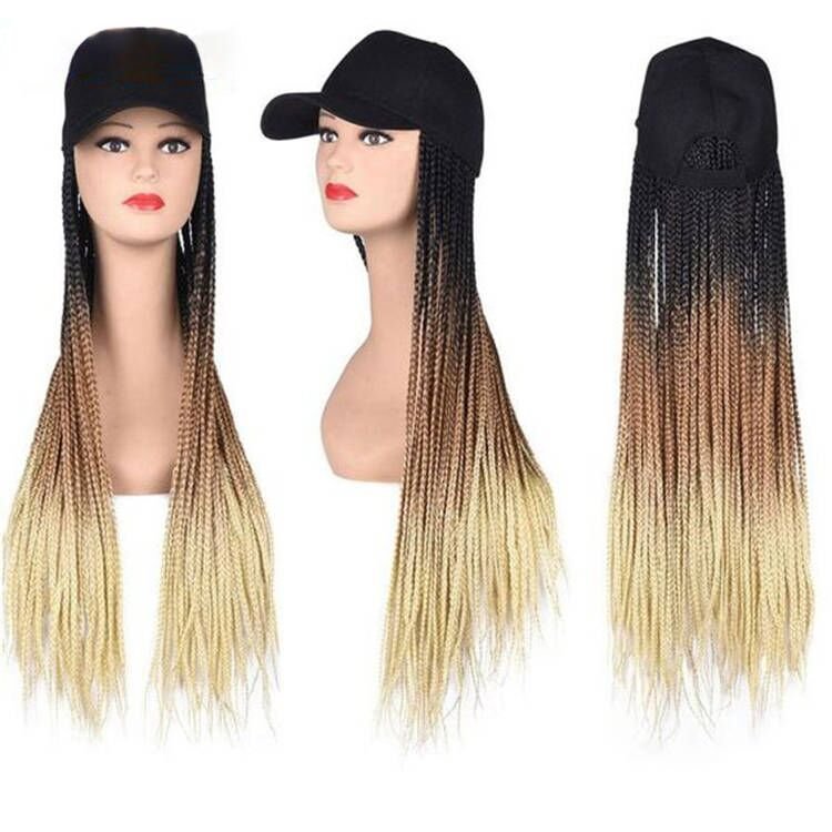 Wholesale Dropshipping Long 24Inch Rainbow Ombre 3X Box Braids Hair With Baseball Cap Wigs Synthetic Box Braided Hat Wigs
