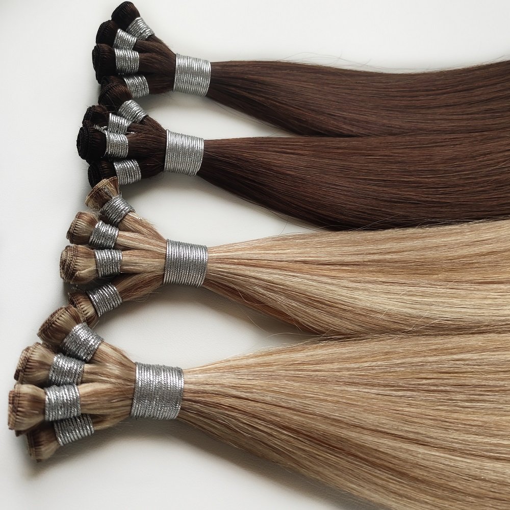 Wholesale Factory Double Drawn Natural Virgin Remy Hand Tied Weft Human Hair Extension