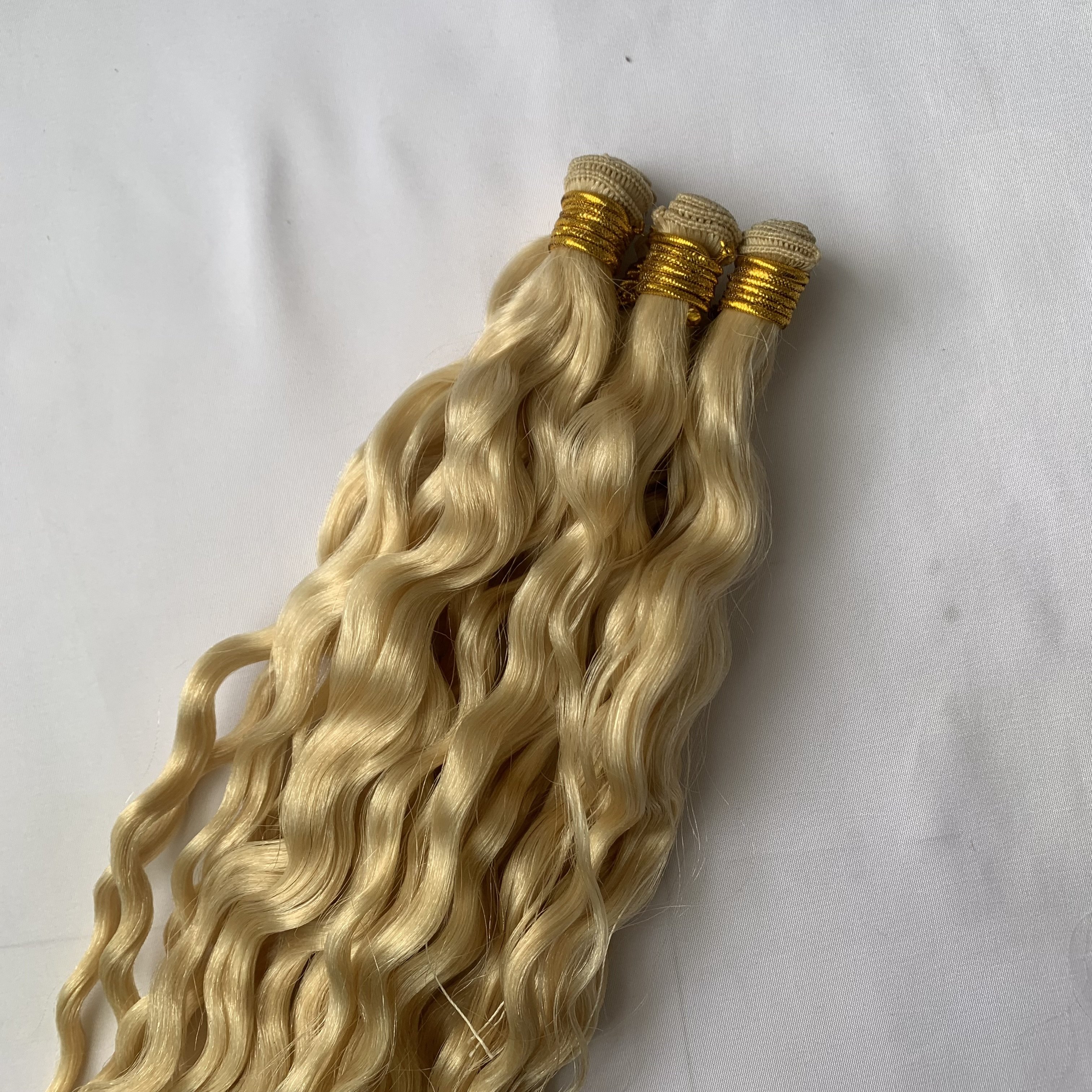 100% Russian Human Virgin Remy Hair Extensions Double Drawn Invisible Hand Tied Weft Hair Extension Thick End Deep Wave Weft
