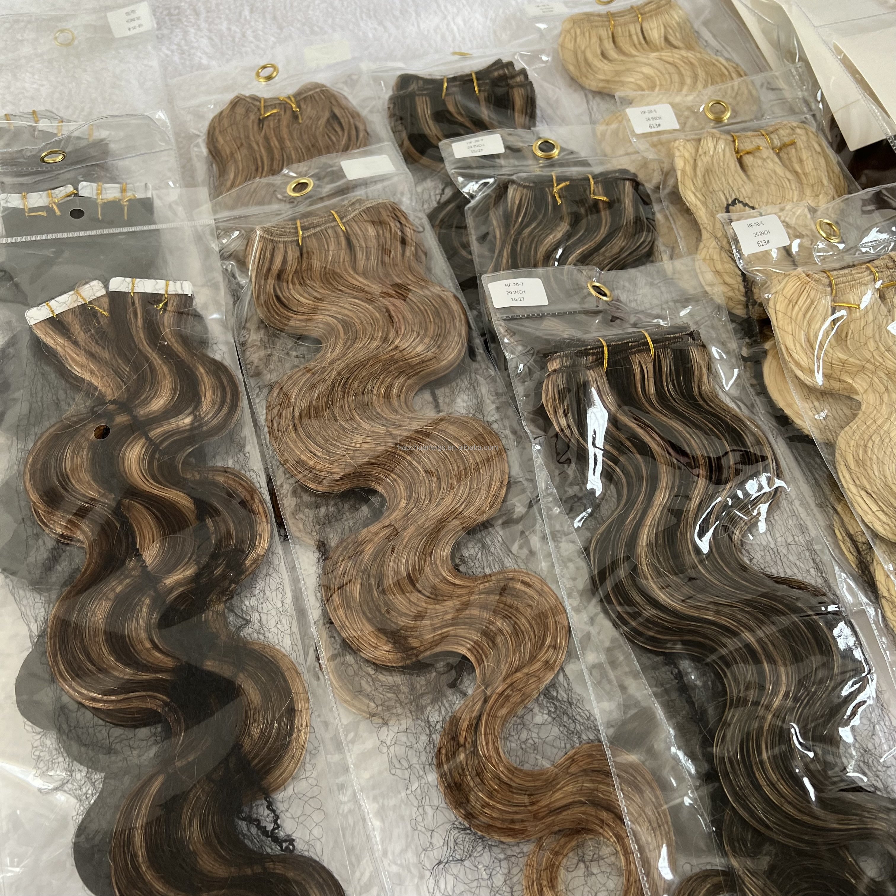 100% Russian Human Virgin Remy Hair Extensions Double Drawn Invisible Hand Tied Weft Hair Extension Thick End Deep Wave Weft