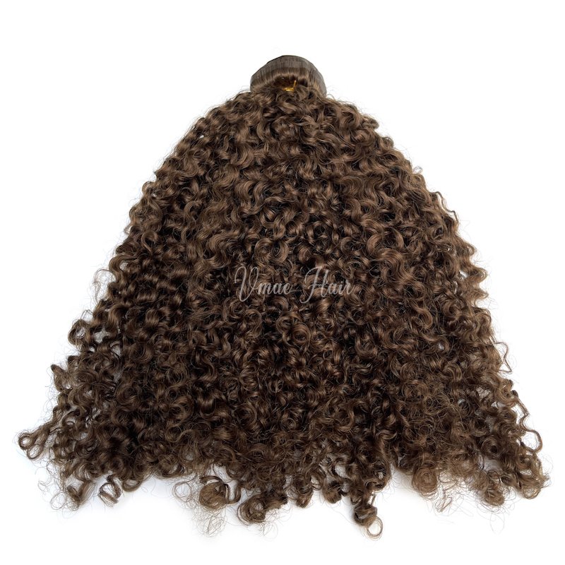 Custom Brown Color Natural Beauty Soft Invisible Seamless Clip ins Afro Kinky Curly Deep Curly PU Clipin Human Hair Extension