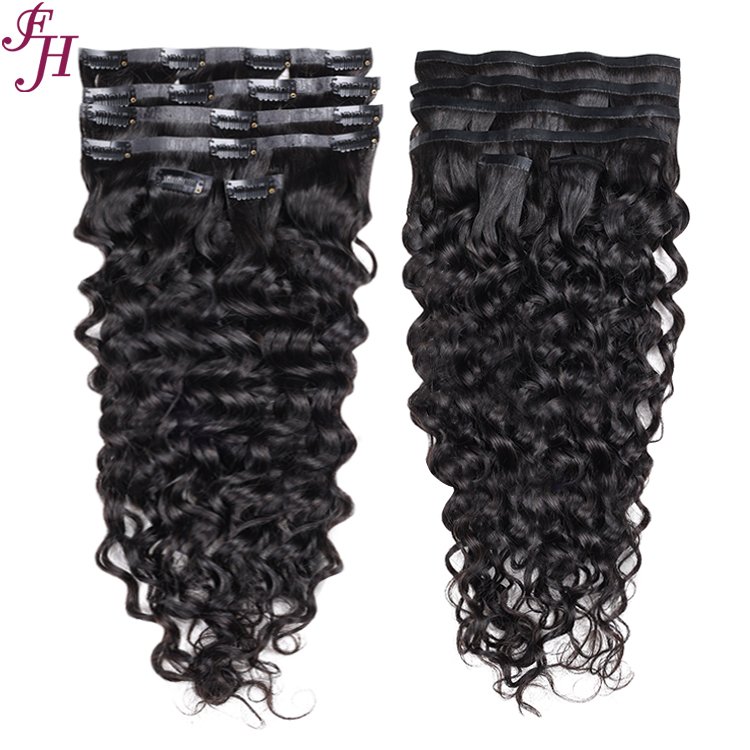 FH invisible seamless clip in hair extension curly clip in human hair extension clip ins water wave