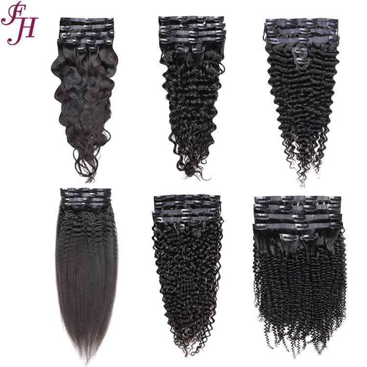 FH invisible seamless clip in hair extension curly clip in human hair extension clip ins water wave