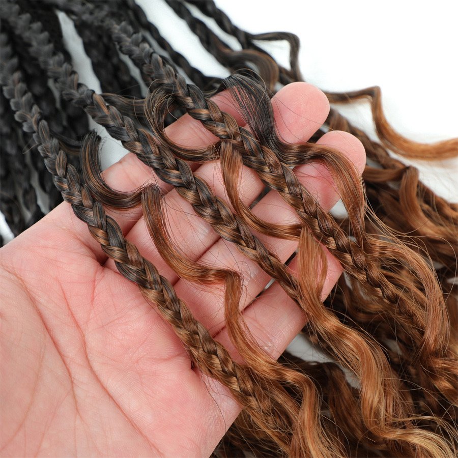 Goddess Bohemian Box Braids Crochet Hair Boho Braids Pre Looped Braiding Hair with Curly Ends Synthetic Goddess Crochet Hair