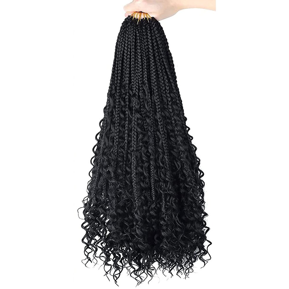 Goddess Bohemian Box Braids Crochet Hair Boho Braids Pre Looped Braiding Hair with Curly Ends Synthetic Goddess Crochet Hair