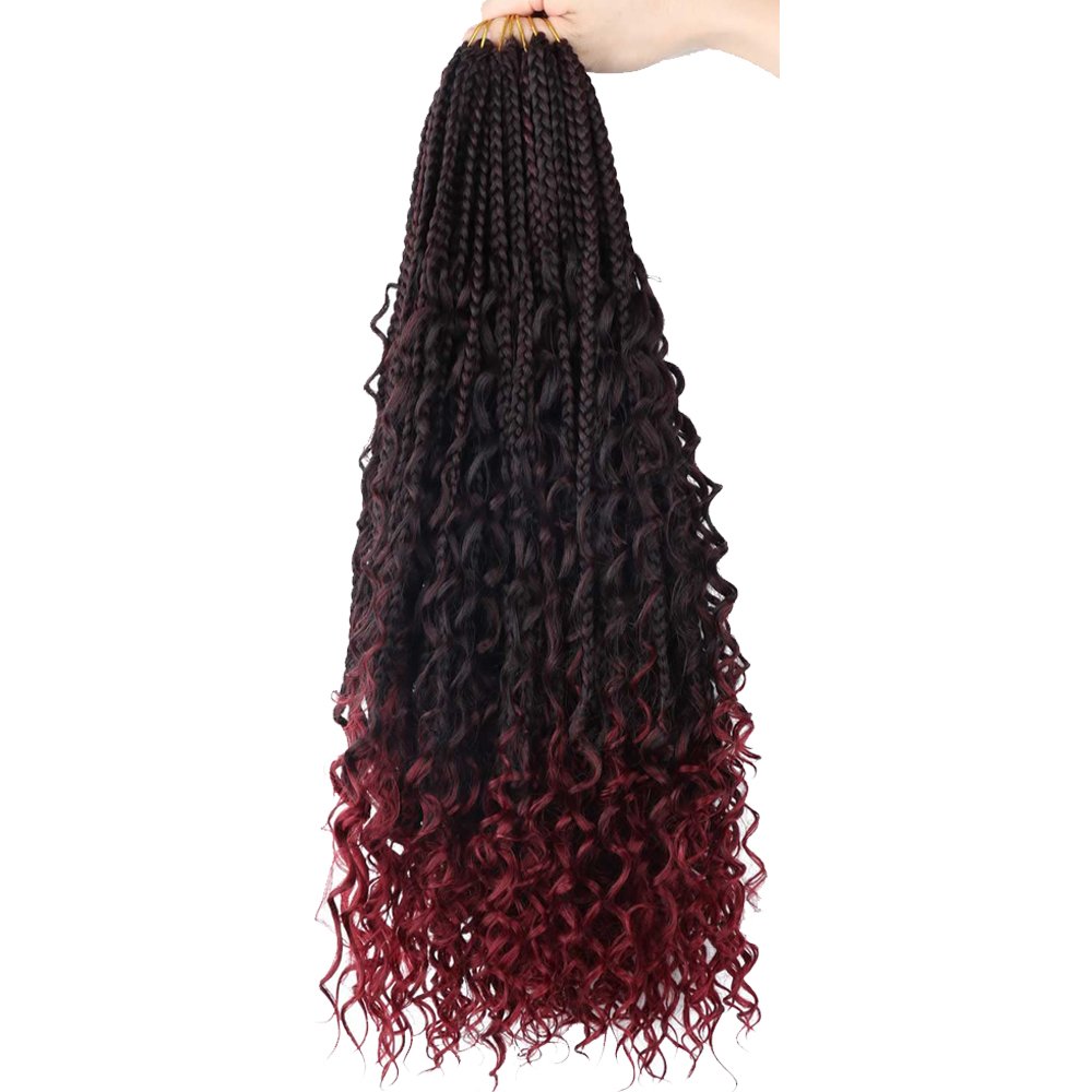 Goddess Bohemian Box Braids Crochet Hair Boho Braids Pre Looped Braiding Hair with Curly Ends Synthetic Goddess Crochet Hair