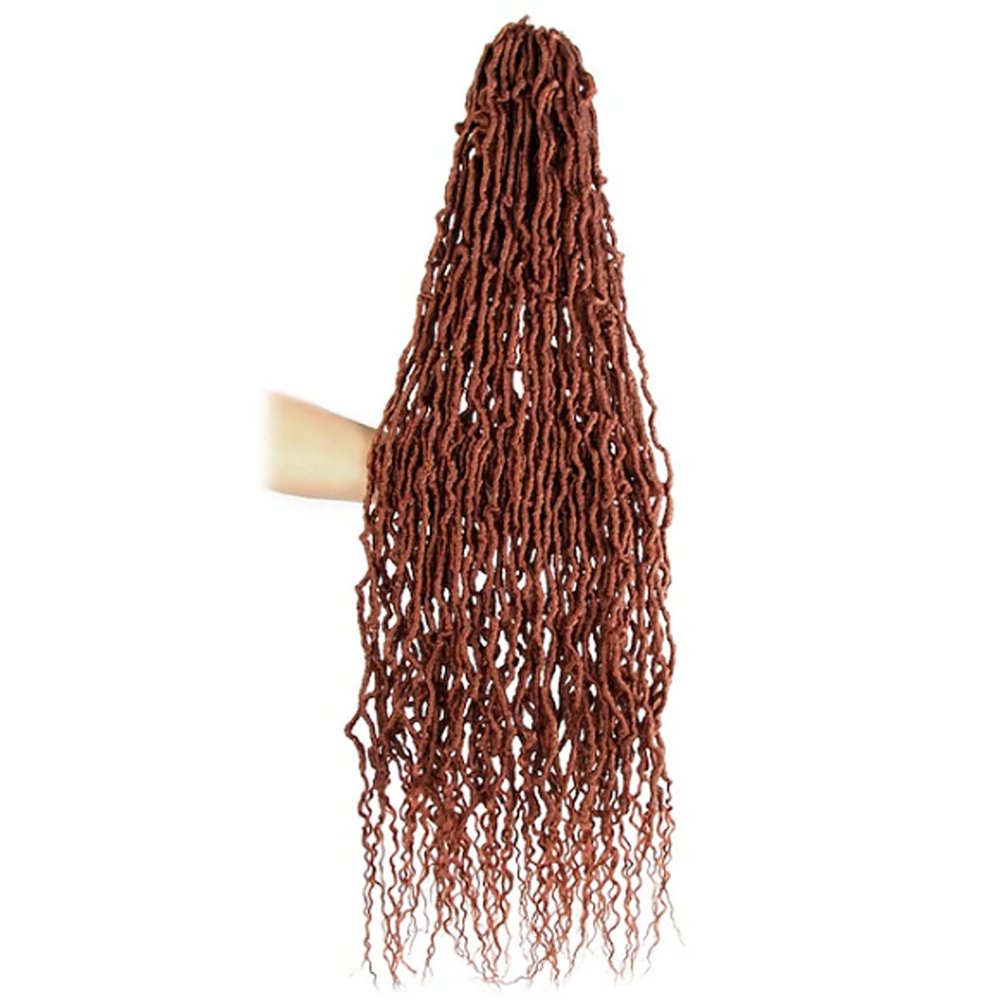 Synthetic 30 Inch New Faux Locs With Curly End 6 Packs Soft nu Locs Crochet Hair Long Natural Black Crochet Braids