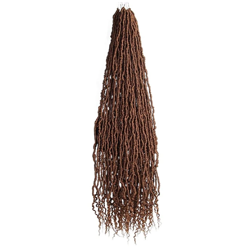 Synthetic 30 Inch New Faux Locs With Curly End 6 Packs Soft nu Locs Crochet Hair Long Natural Black Crochet Braids