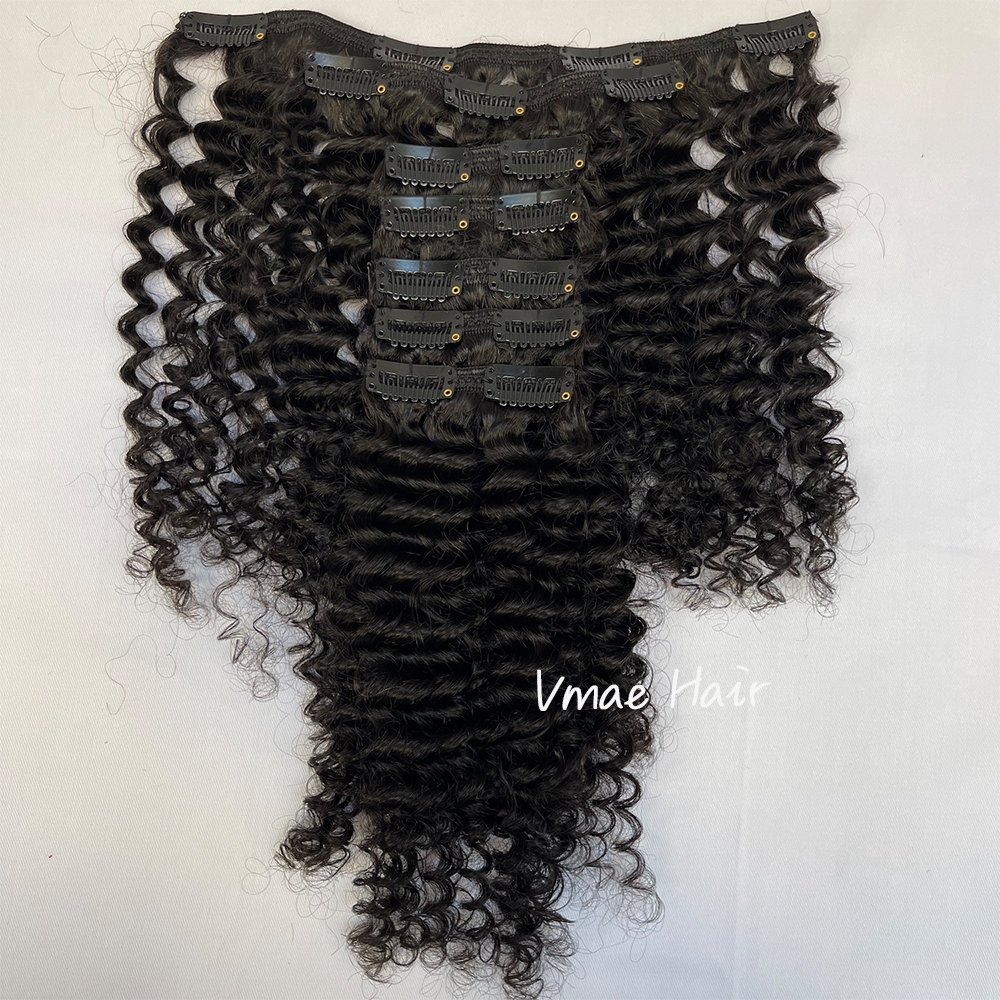 VMAE Wholesale Raw Remy Human Hair Extensions Clip Ins Deep Wavy Afro Kinky Curly Clip In Hair Extensions for Black Women