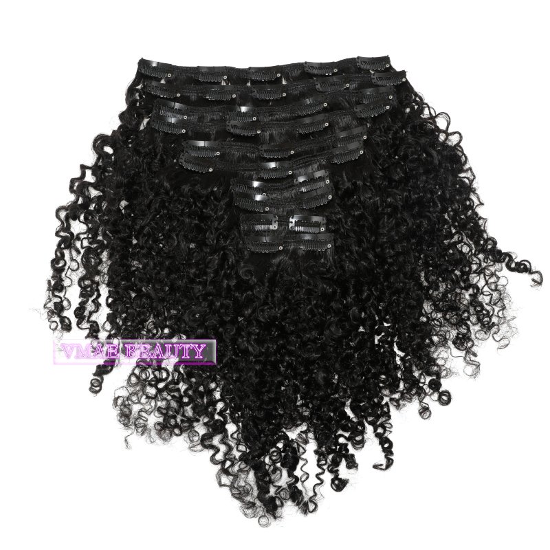 VMAE Wholesale Raw Remy Human Hair Extensions Clip Ins Deep Wavy Afro Kinky Curly Clip In Hair Extensions for Black Women