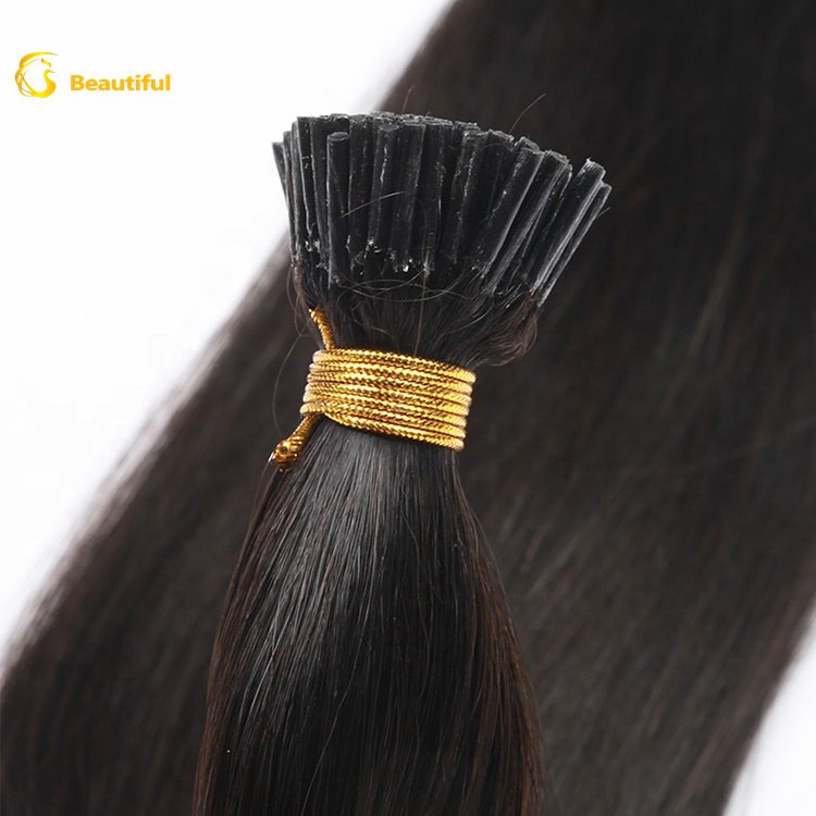 Wholesale custom Brazilian cuticle alinged raw 100% human virgin keratin pre bounded nature black straight I tip hair extensions