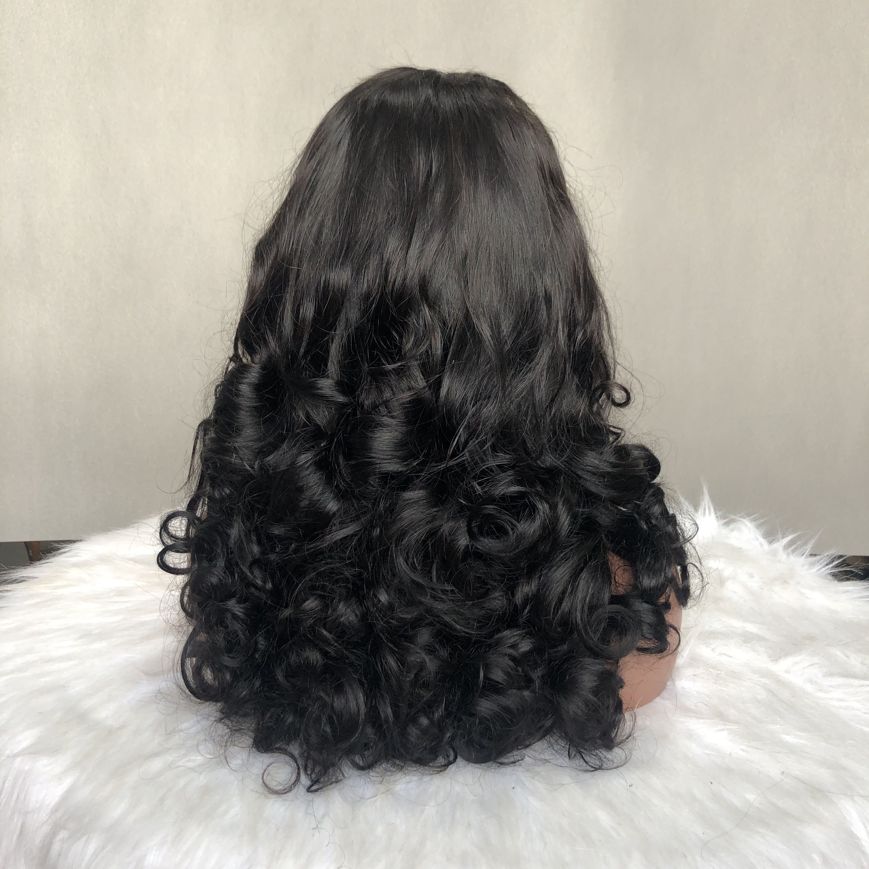 Hot Selling Funmi Double Drawn Natural Color Bouncy Wave Lace Frontal Human Hair Wig Indian Virgin Human Hair Extension