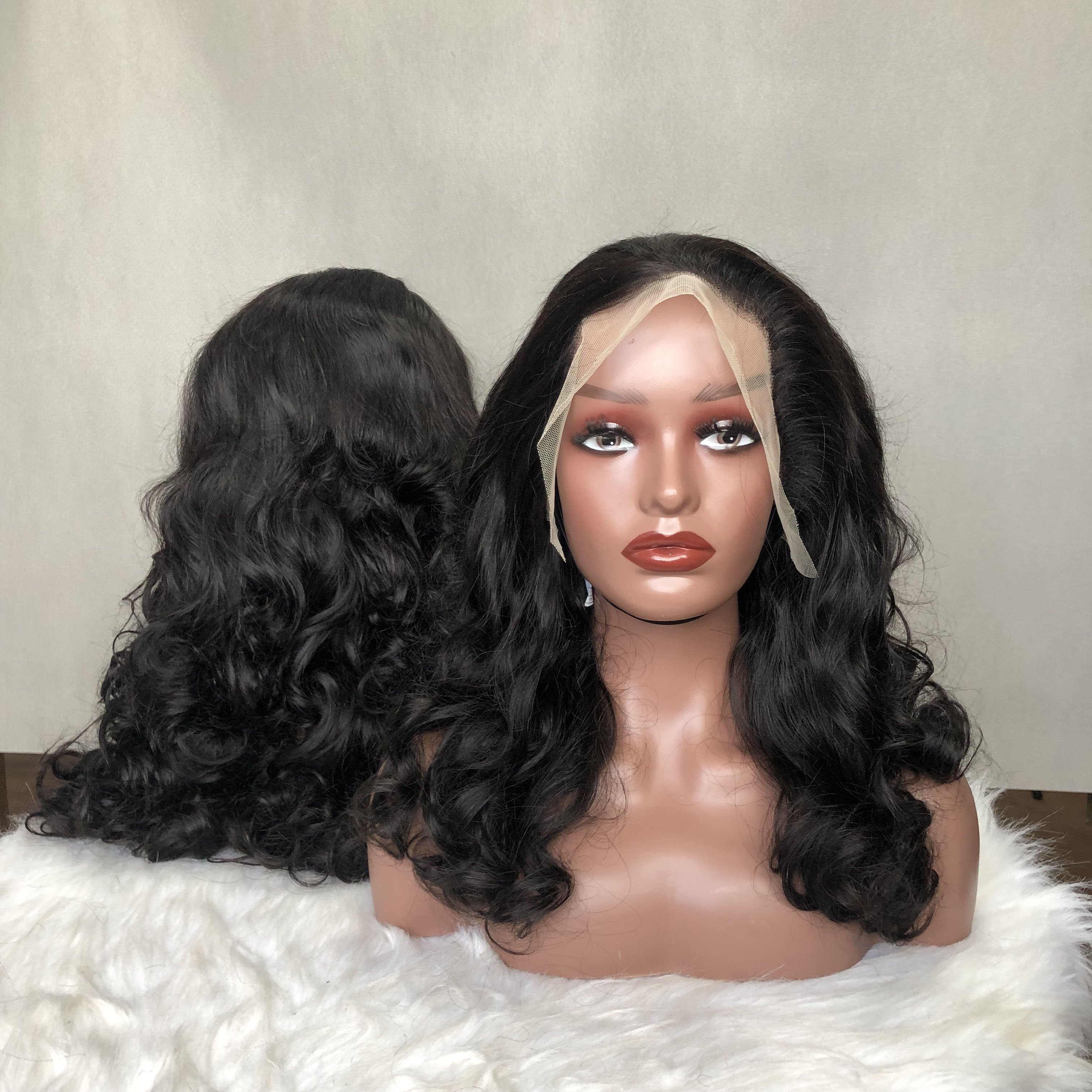 Hot Selling Funmi Double Drawn Natural Color Bouncy Wave Lace Frontal Human Hair Wig Indian Virgin Human Hair Extension