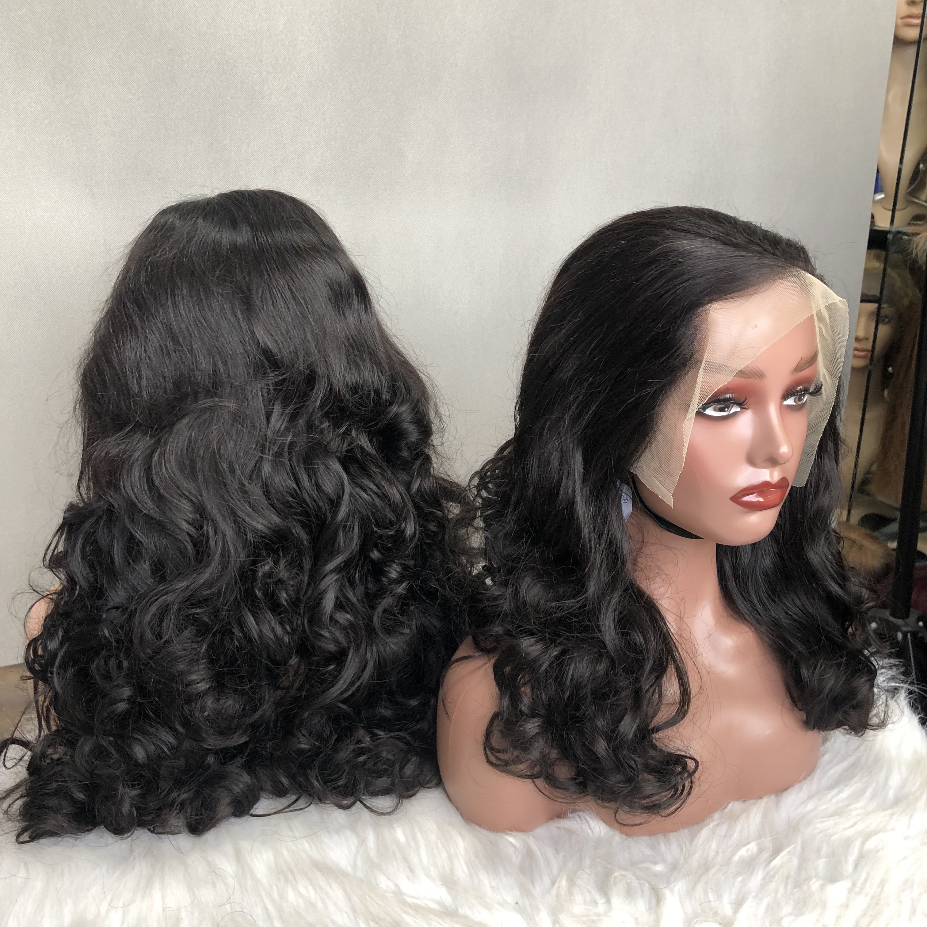 Hot Selling Funmi Double Drawn Natural Color Bouncy Wave Lace Frontal Human Hair Wig Indian Virgin Human Hair Extension