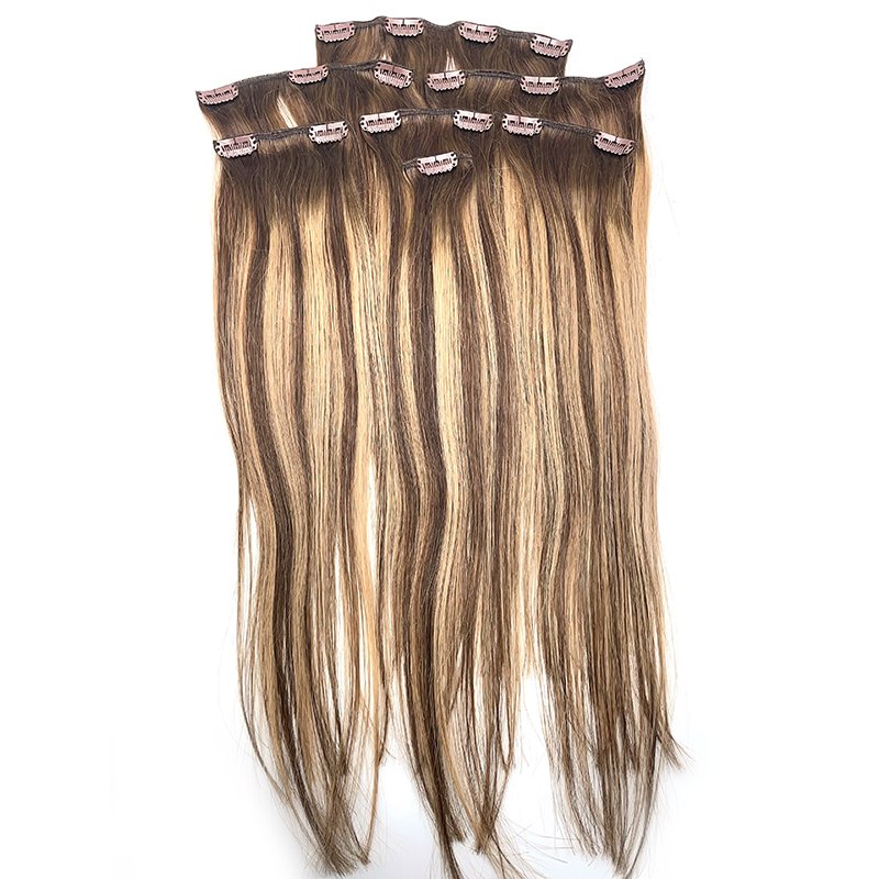 Clip in Long human Hair Extension 10-26Inch 1-7pcs Balayage Dark Brown to Chestnut Hairpieces soft Double Weft Hair Extension