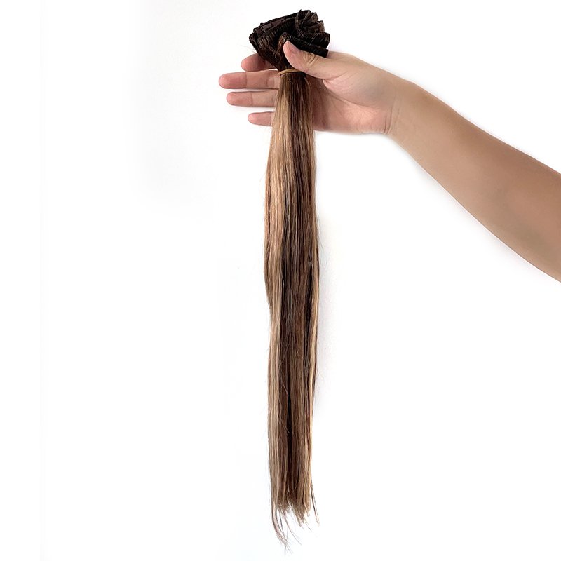 Clip in Long human Hair Extension 10-26Inch 1-7pcs Balayage Dark Brown to Chestnut Hairpieces soft Double Weft Hair Extension