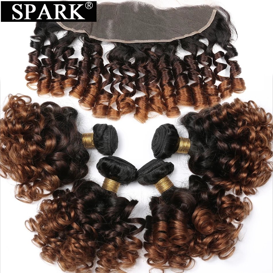 Factory Price Human Hair Extension 1b/4/30 Colored Bundles With Closure$frontal Bouncy Curly Hair Bundles For All Women