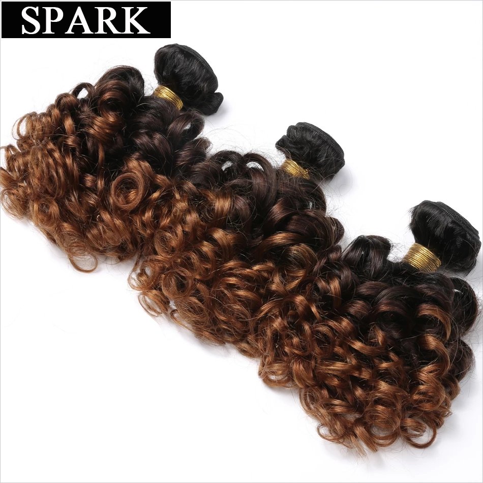 Factory Price Human Hair Extension 1b/4/30 Colored Bundles With Closure$frontal Bouncy Curly Hair Bundles For All Women
