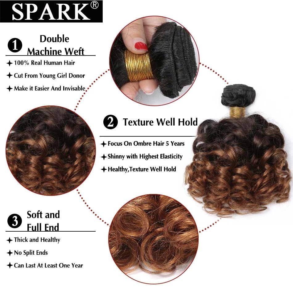 Factory Price Human Hair Extension 1b/4/30 Colored Bundles With Closure$frontal Bouncy Curly Hair Bundles For All Women