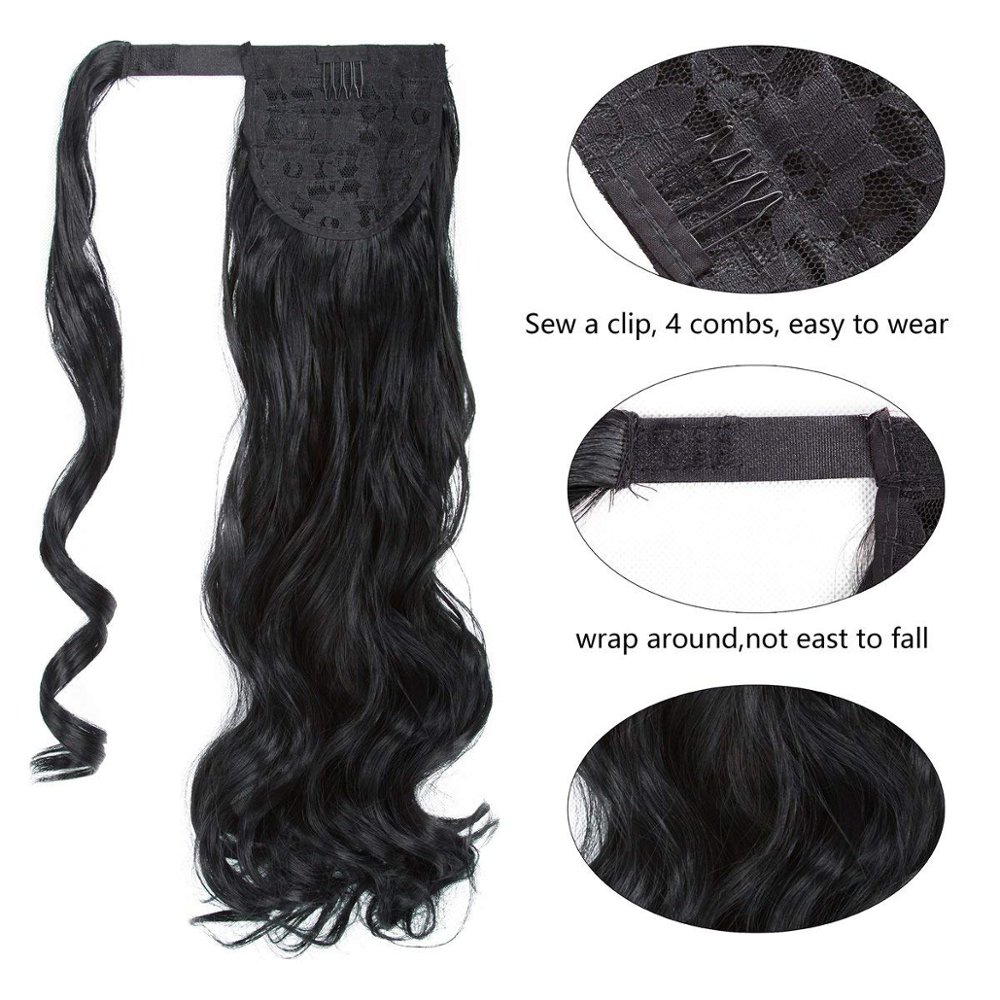 Human Hair Extensions 14-24 Inch Silky Straight Pony Wrapped Ponytail Extensions