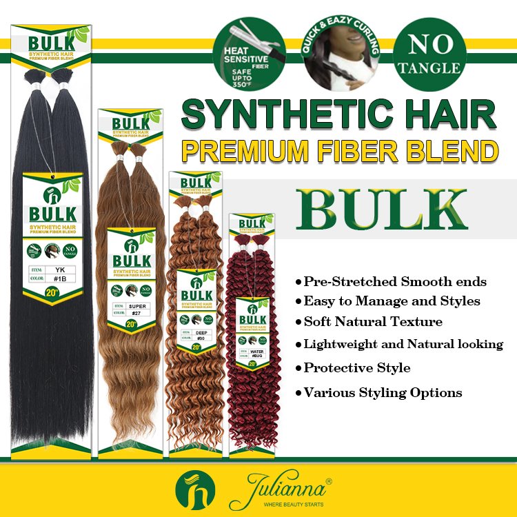 Julianna Wholesale 20Inch Deep Wave No Weft Synthetic Bulk Braiding Hair Extensions