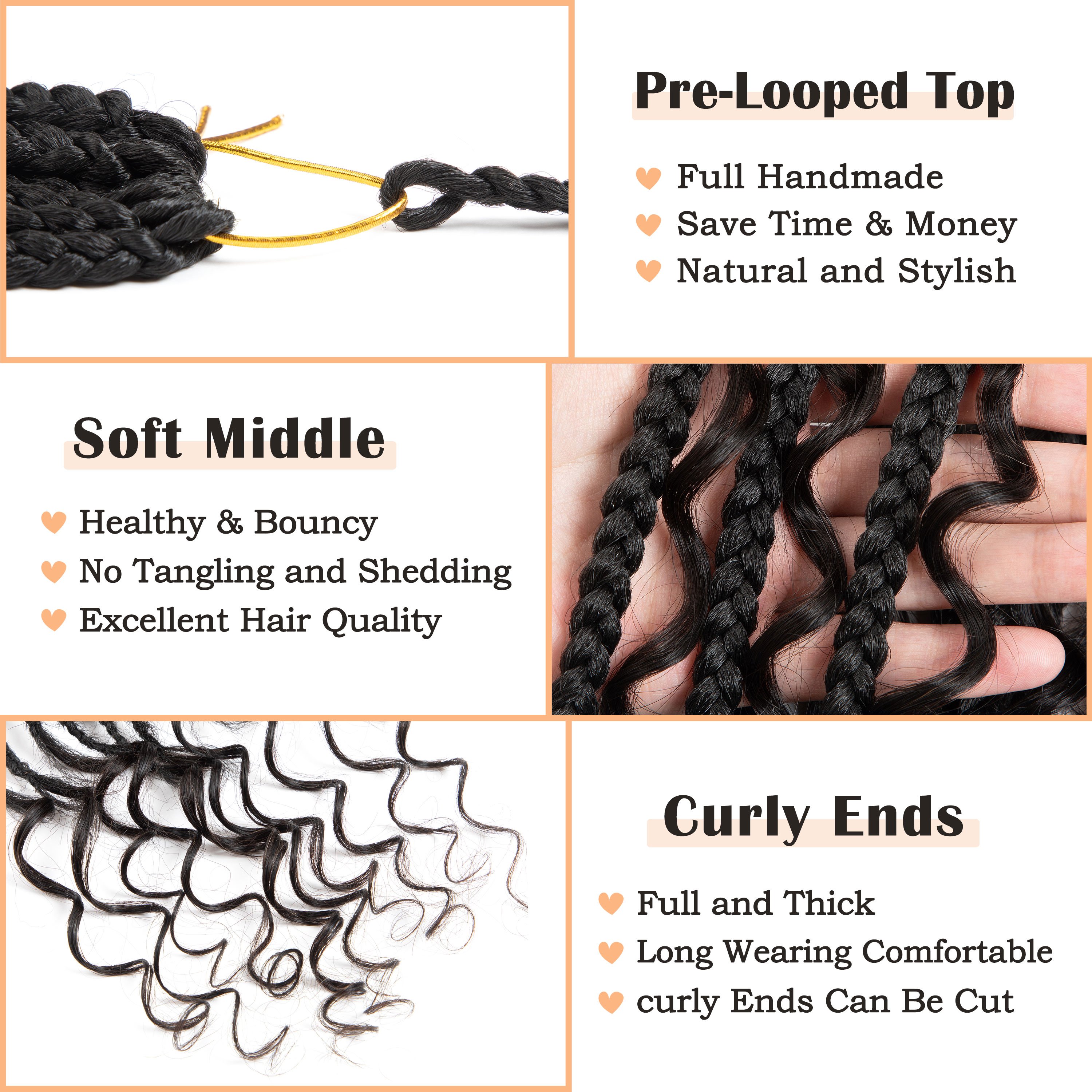 BLT new arrivals Boho goddess box braids crochet hair pre looped synthetic boho box braids locs crochet with human hair curlys