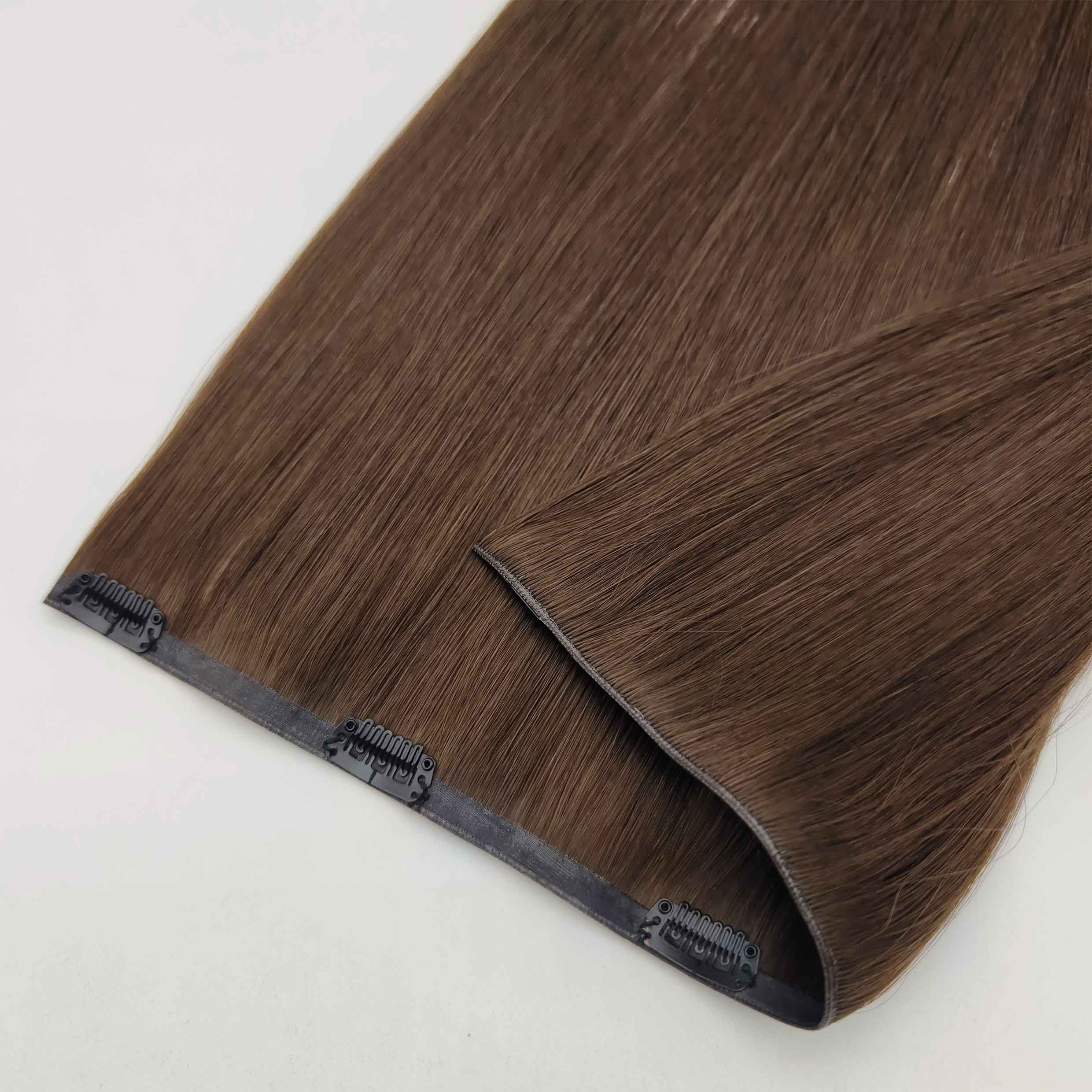 Fasimei Wholesale 100% Russian Remy Virgin Human Hair Extensions Light Color Double Draw Invisible Seamless Clip Hair Extension