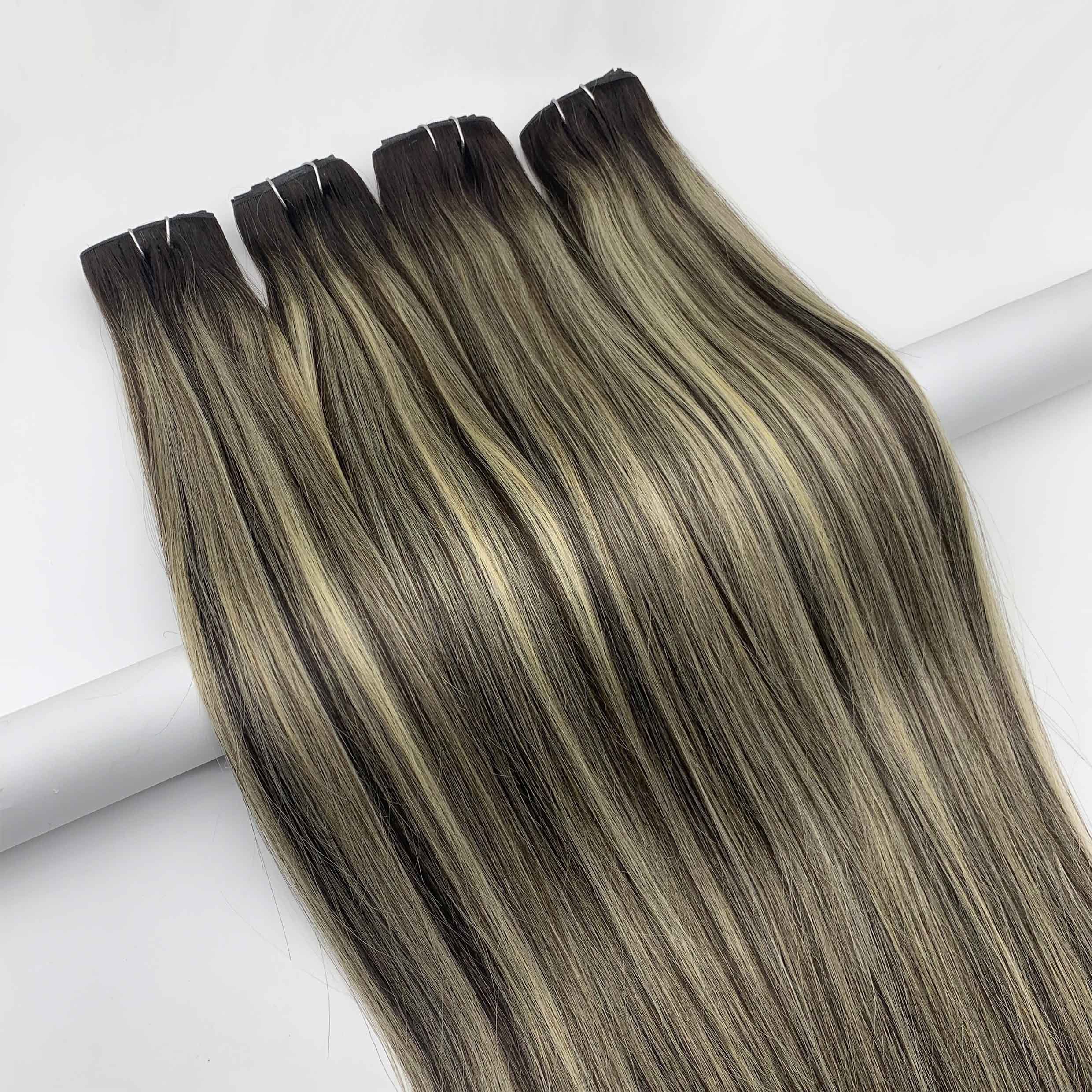 Fasimei Wholesale 100% Russian Remy Virgin Human Hair Extensions Light Color Double Draw Invisible Seamless Clip Hair Extension