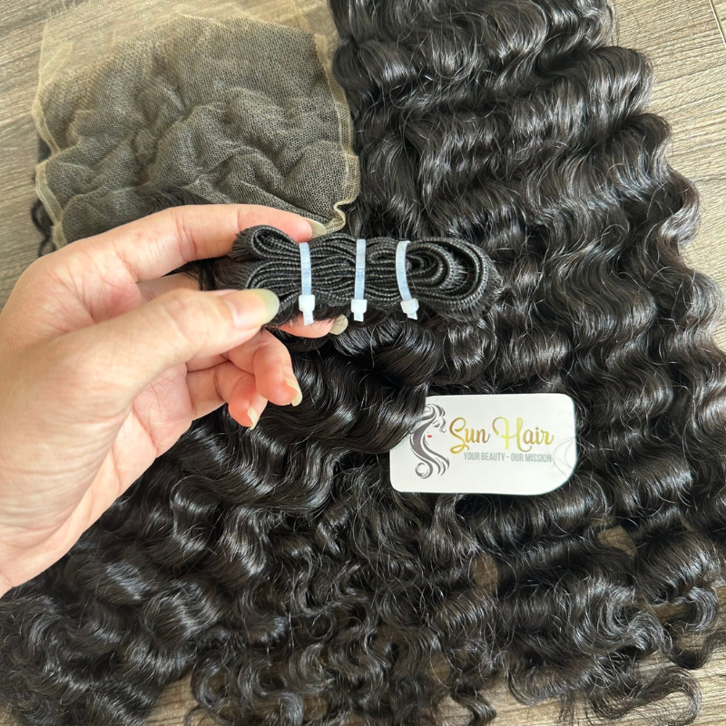 Wholesale Natural Black Colour Burmese Curly Raw Unprocessed Transparent Lace Closure 100% Vietnamese Human Hair Extensions