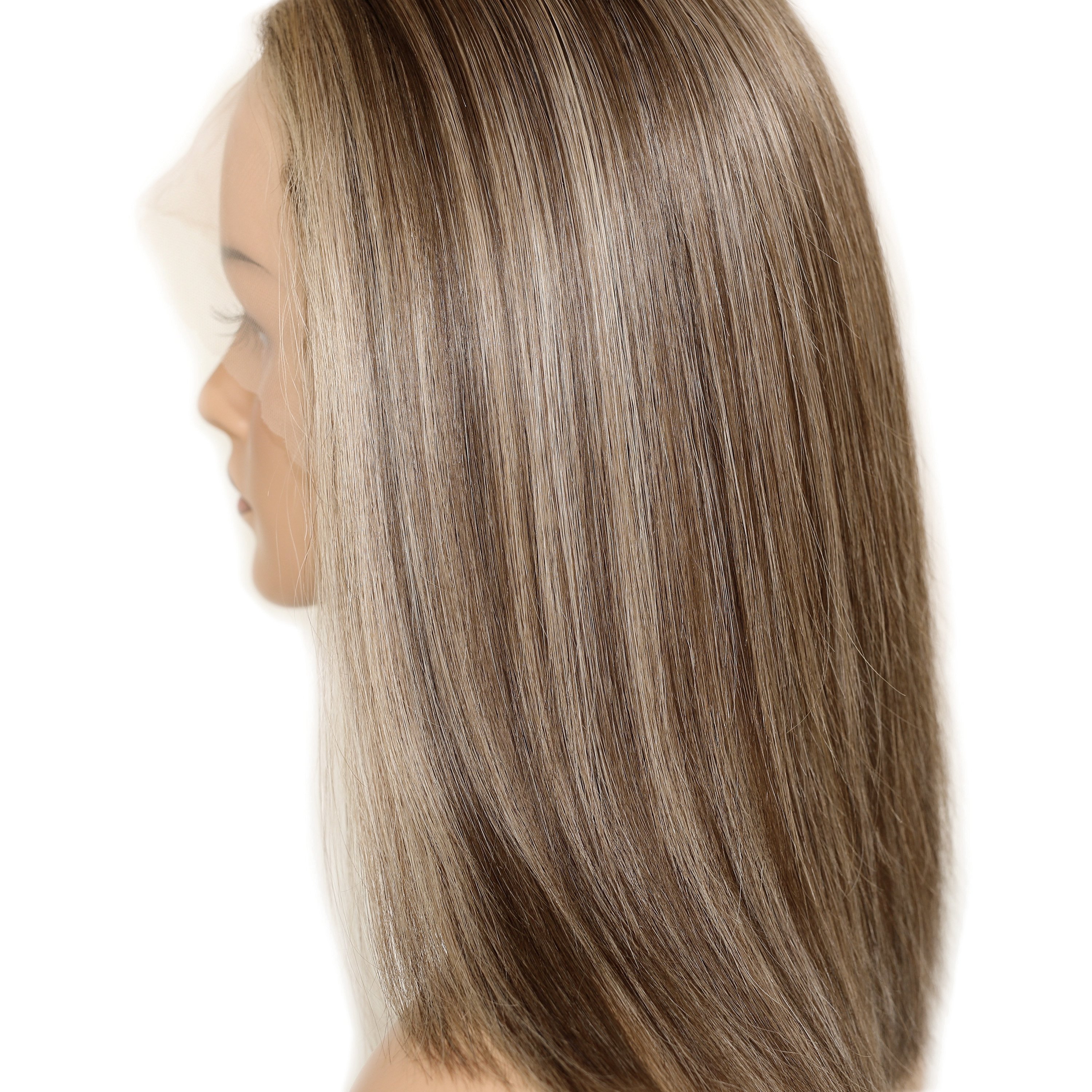 Straight Lace Front & Top Wig Sand Blonde And Beach Brown Hand Painted Glueless Human Hair Balayage Ombre Highlights Wig