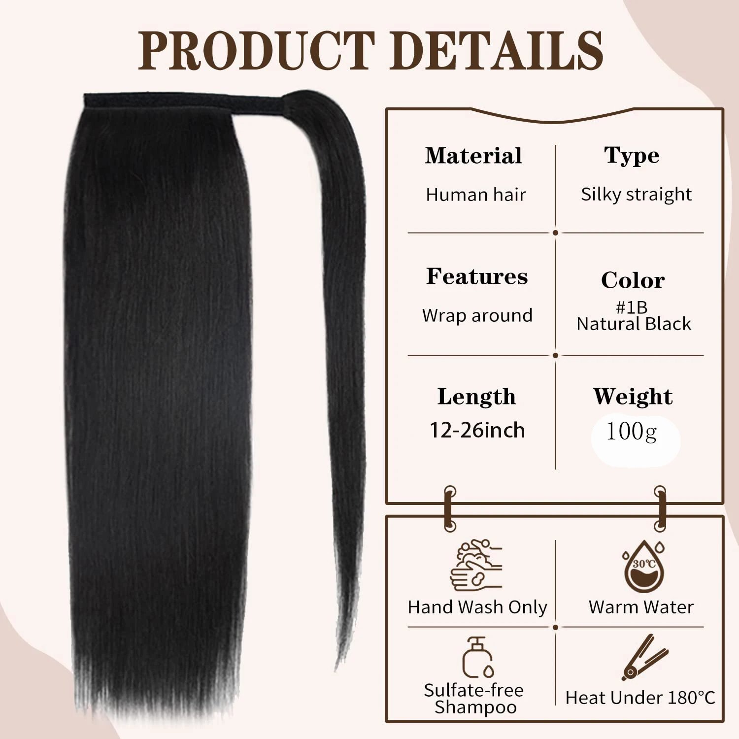 Human Hair Ponytail Extensions Remy Human Hair Wrap Around Long Ponytail Clip in Hair Extensions Straight One Piece Hairpiece