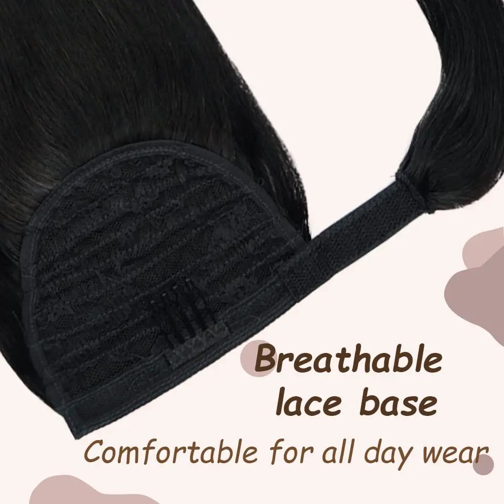 Human Hair Ponytail Extensions Remy Human Hair Wrap Around Long Ponytail Clip in Hair Extensions Straight One Piece Hairpiece